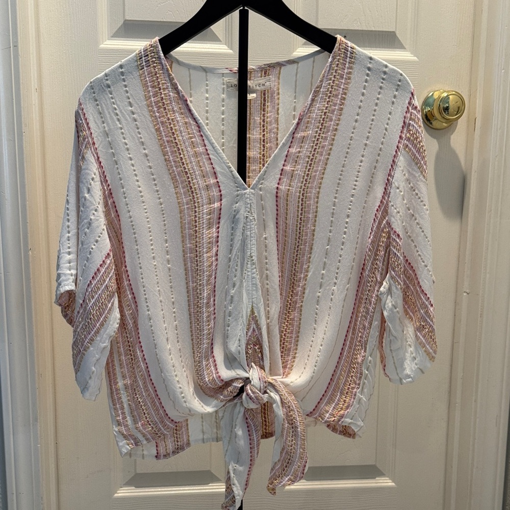 Lovestitch Lurex Multicolor Striped Tie-Front Blouse Size Small